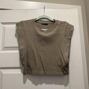 Zara Taupe Sleeveless Crop Top